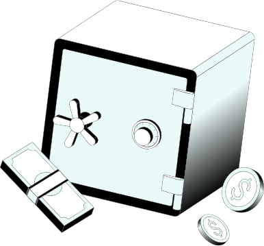 Icon of a safe surrounded by money