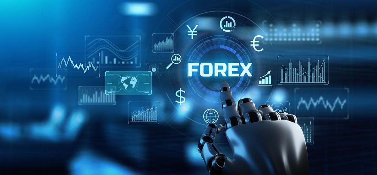 AI Forex robot hand outstretched to complete a trade