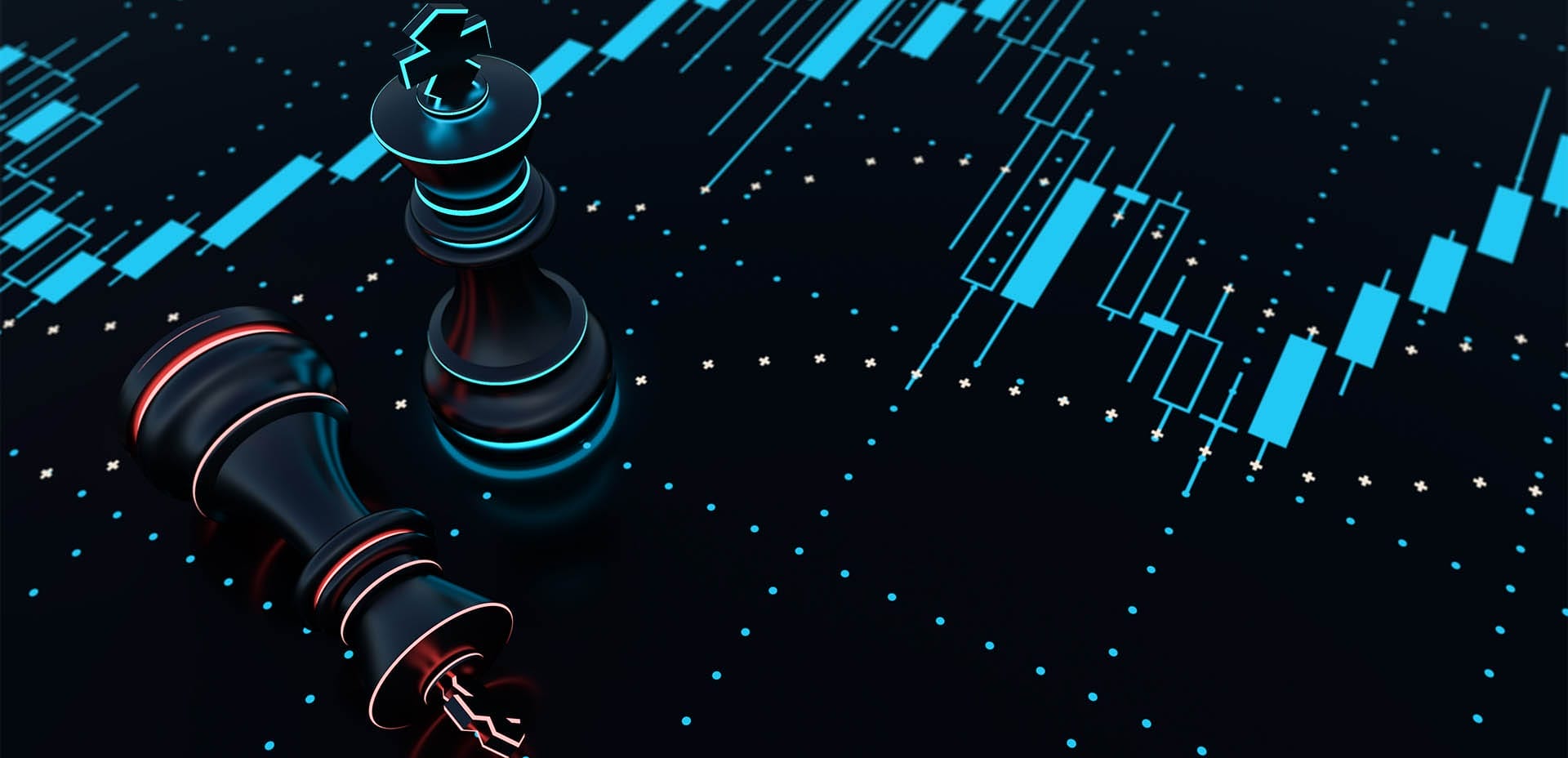 A 3D render of market allusion with chess pieces