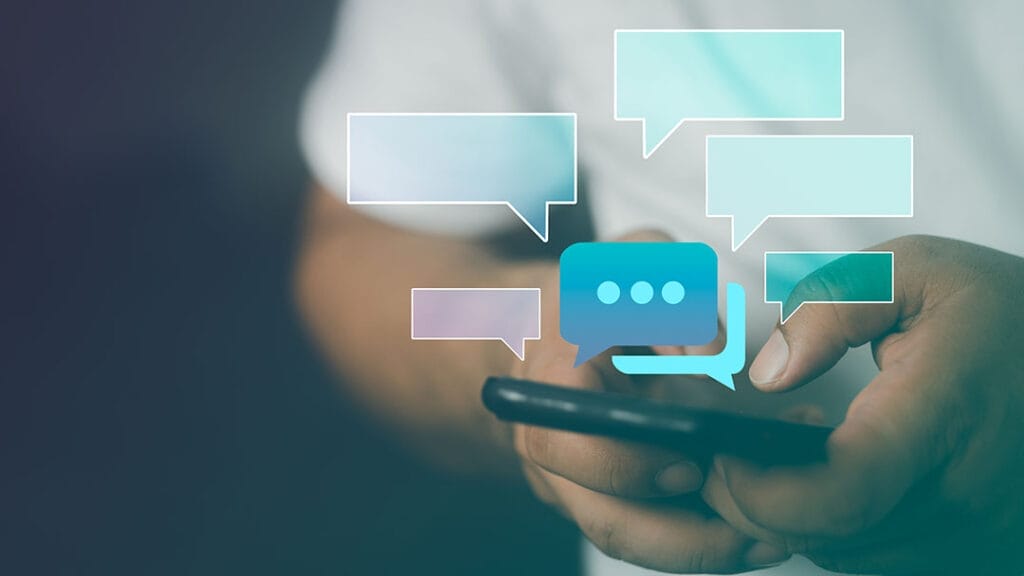 Message bubbles represent the concept of a forex trading discord