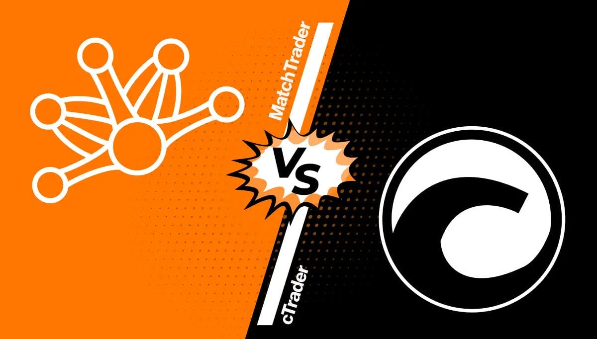 A comparison image featuring a 'versus' theme between MatchTrader and cTrader.